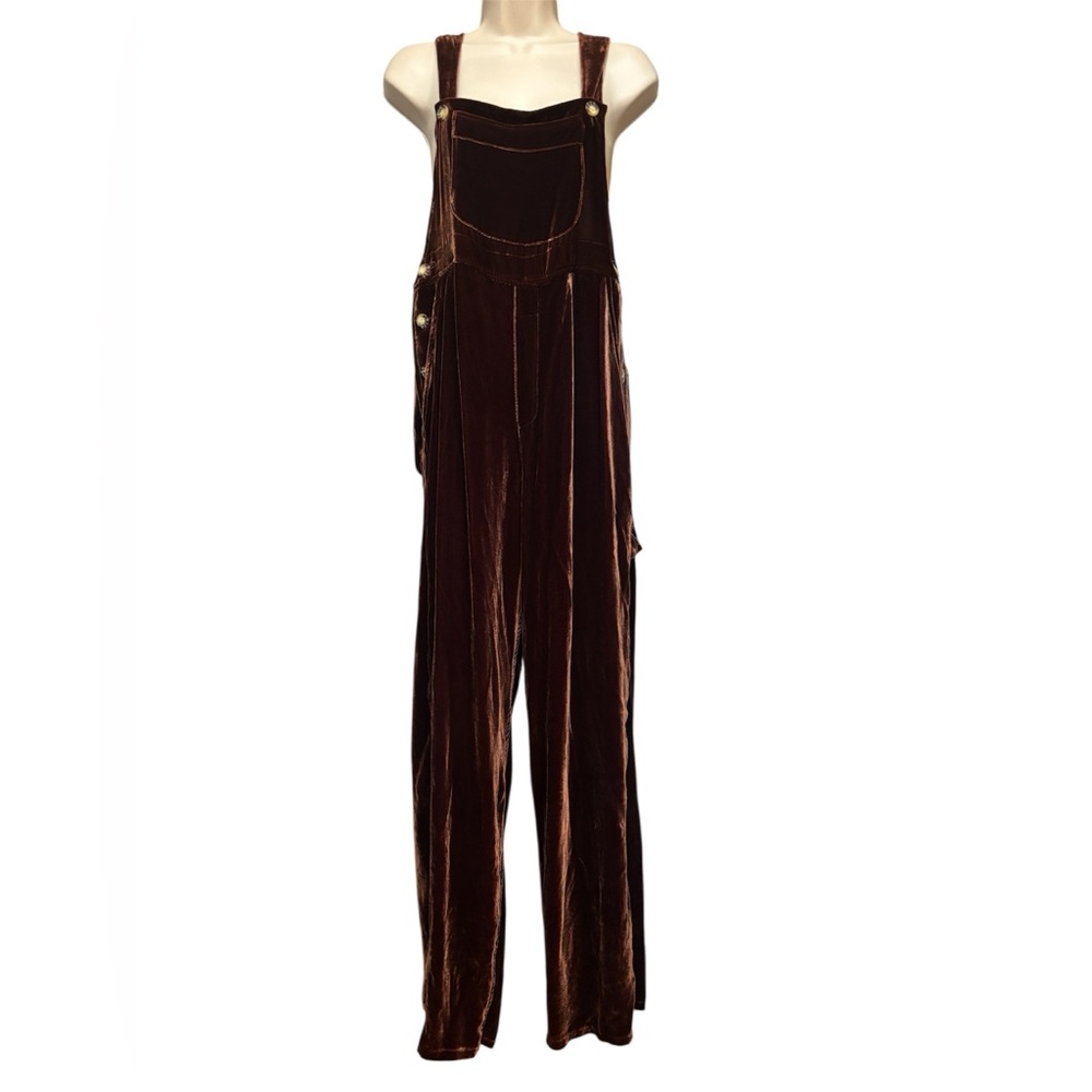 Vtg Moda International Brown Velvet Overall Jumpsuit Sz Small Retro Boho